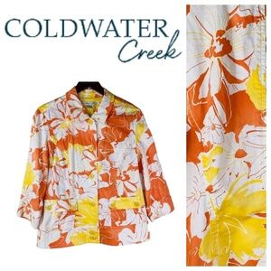 Coldwater Creek 16 XL Blazer Jacket Coat Floral Tropical Orange White Yellow
